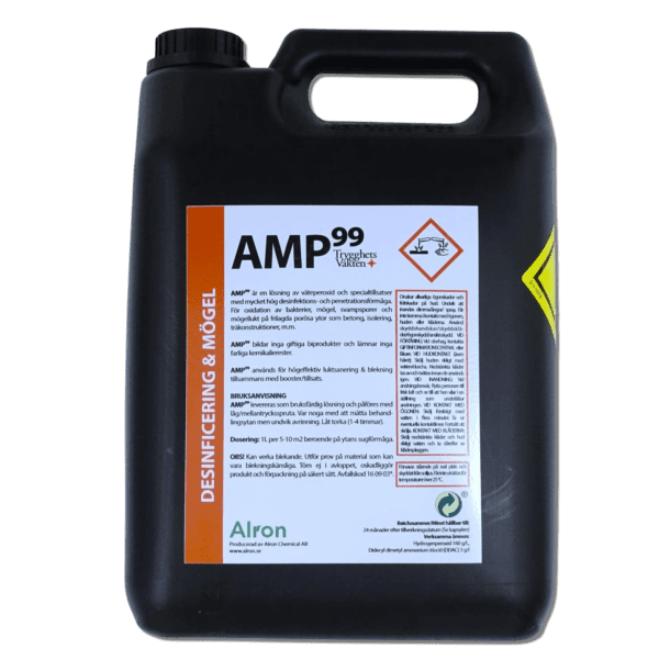 AMP99 mögelsaneringsvätska utan restprodukter och farliga ämnen efter sanering.
